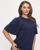 Navy $|& West Kei Knit Short Flutter Sleeve Top - Hanger Front