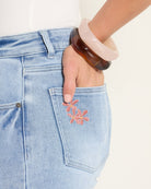 Lakeside $|& SEAS Stacy Mid Rise Embroidered Flare Jean - SOF Full Front