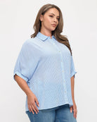 Blue Stripe $|& West Kei Dolman Sleeve Button Down Shirt - Hanger Front