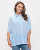 Blue Stripe $|& West Kei Dolman Sleeve Button Down Shirt - VOF Detail