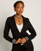 Black $|& SEAS Abigail Ribbed Cuff Blazer - SOF Front