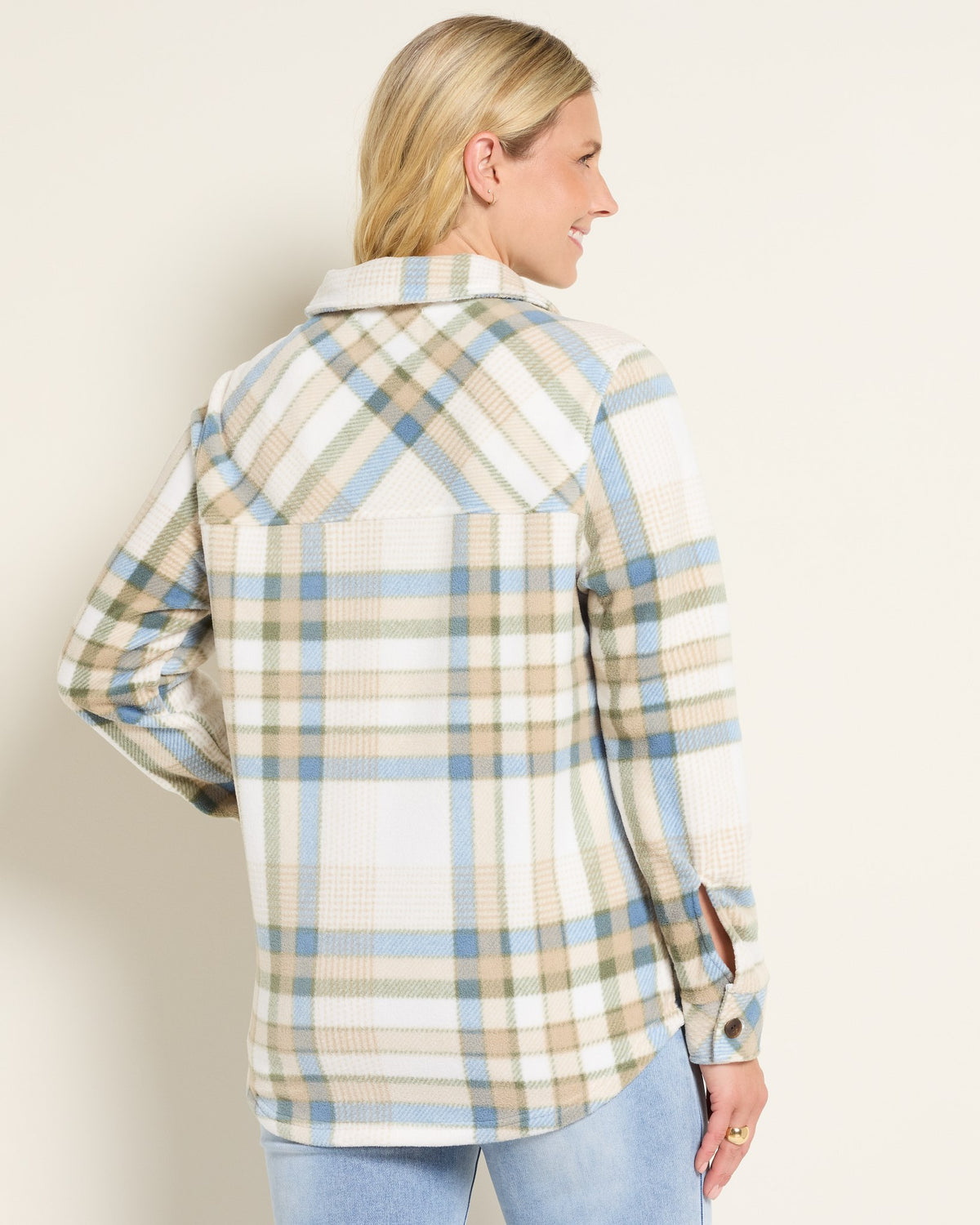 Ivory Plaid $|& SEAS Geena Microfleece Shacket - SOF Back
