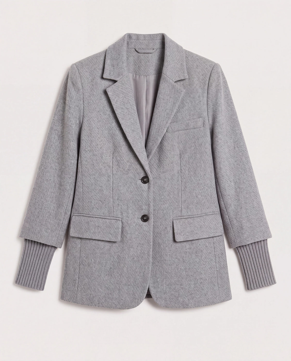 Heather Grey $|& SEAS Cathy Ribbed Cuff Blazer - Hanger Detail