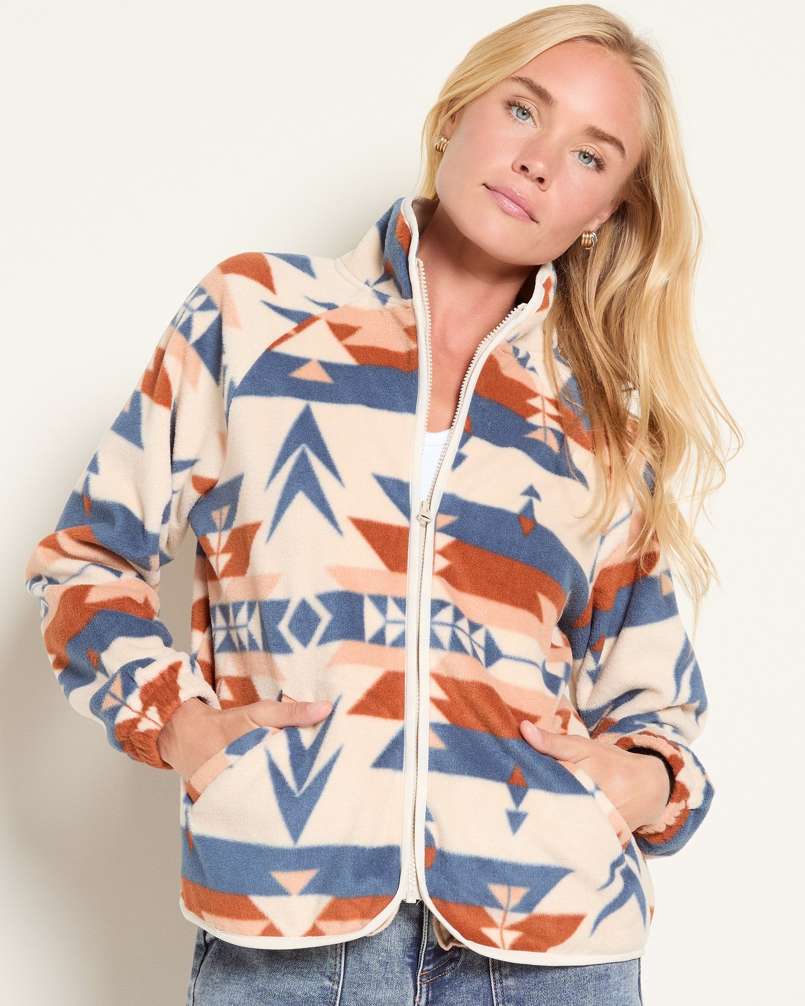 Cream/Cedar $|& Herizon Printed Microfleece Jacket - SOF Front