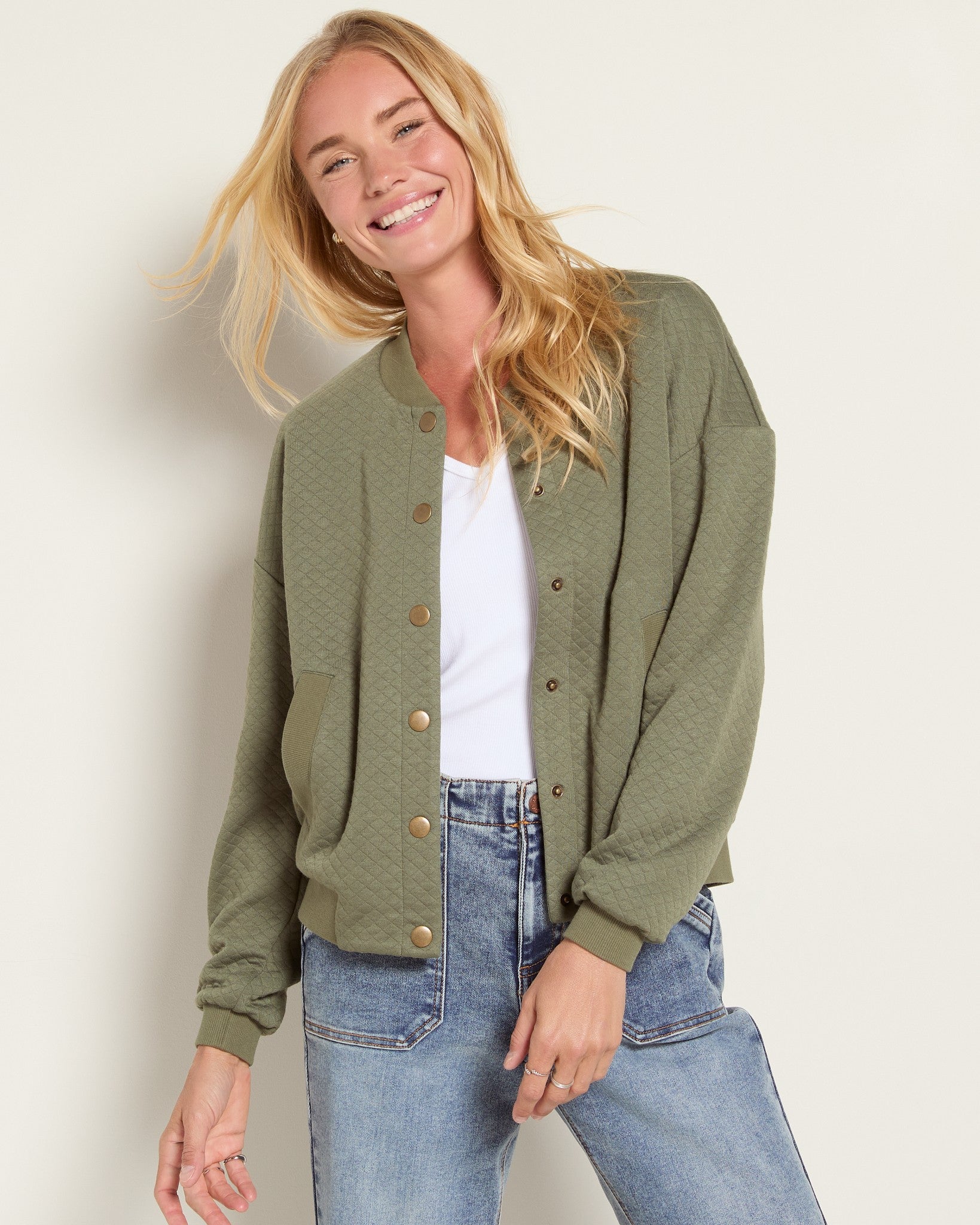 Olive Branch $|& Herizon Hazel Knit Bomber Jacket - SOF Front