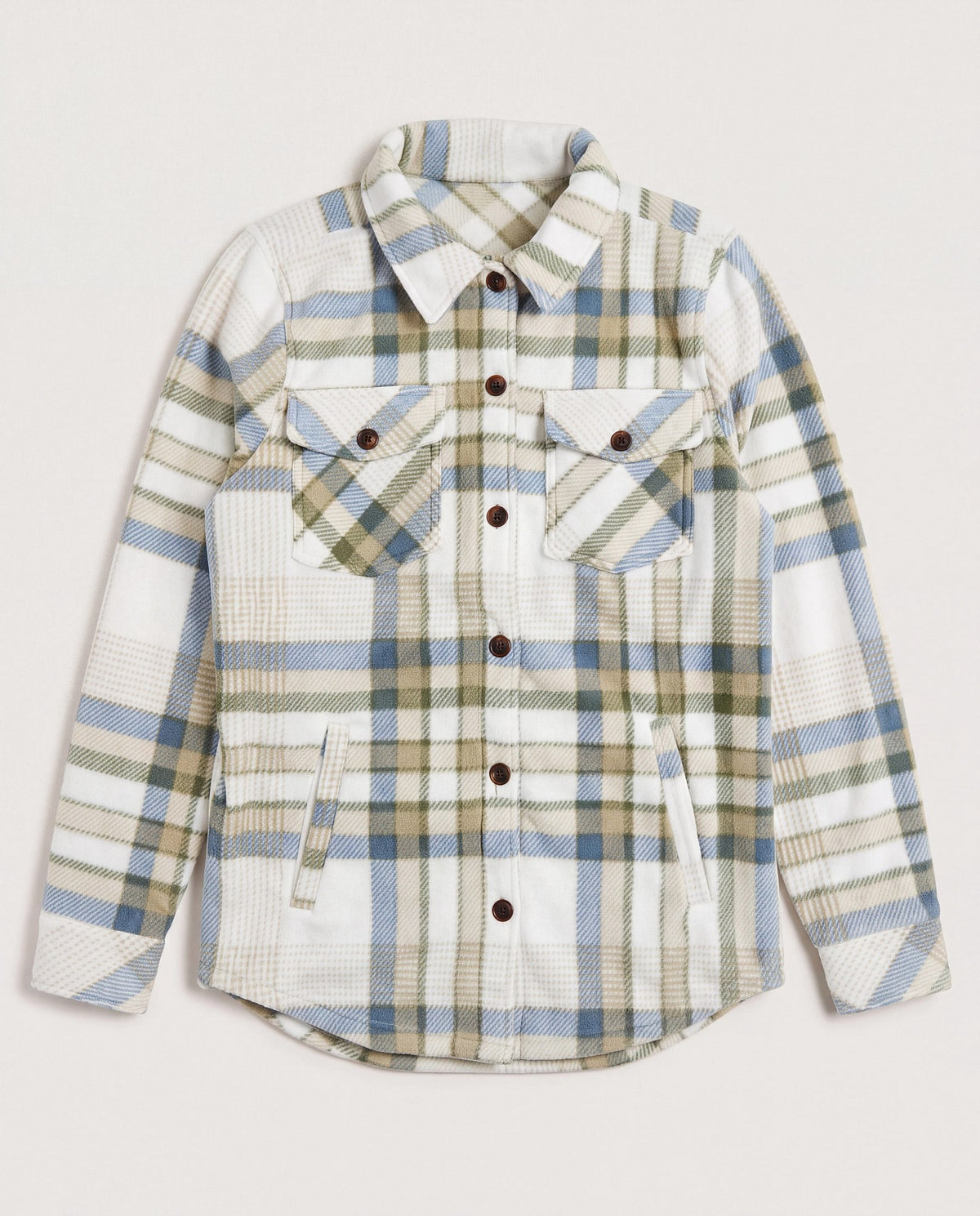 Ivory Plaid $|& SEAS Geena Microfleece Shacket - Hanger Detail