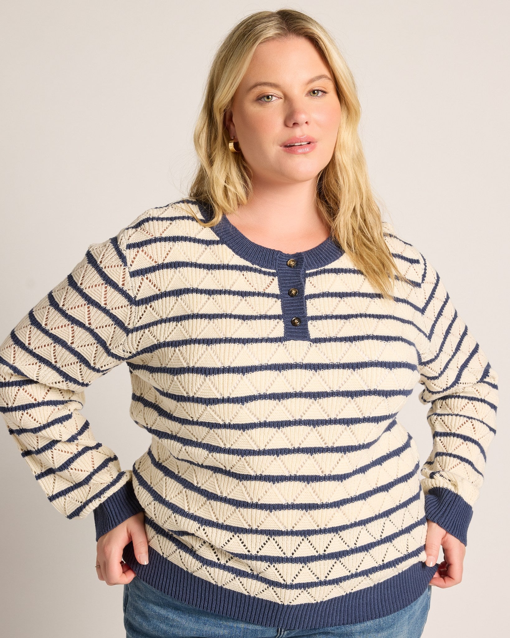 Off White Navy Stripe $|& Thread & Supply Gemma Sweater - SOF Front