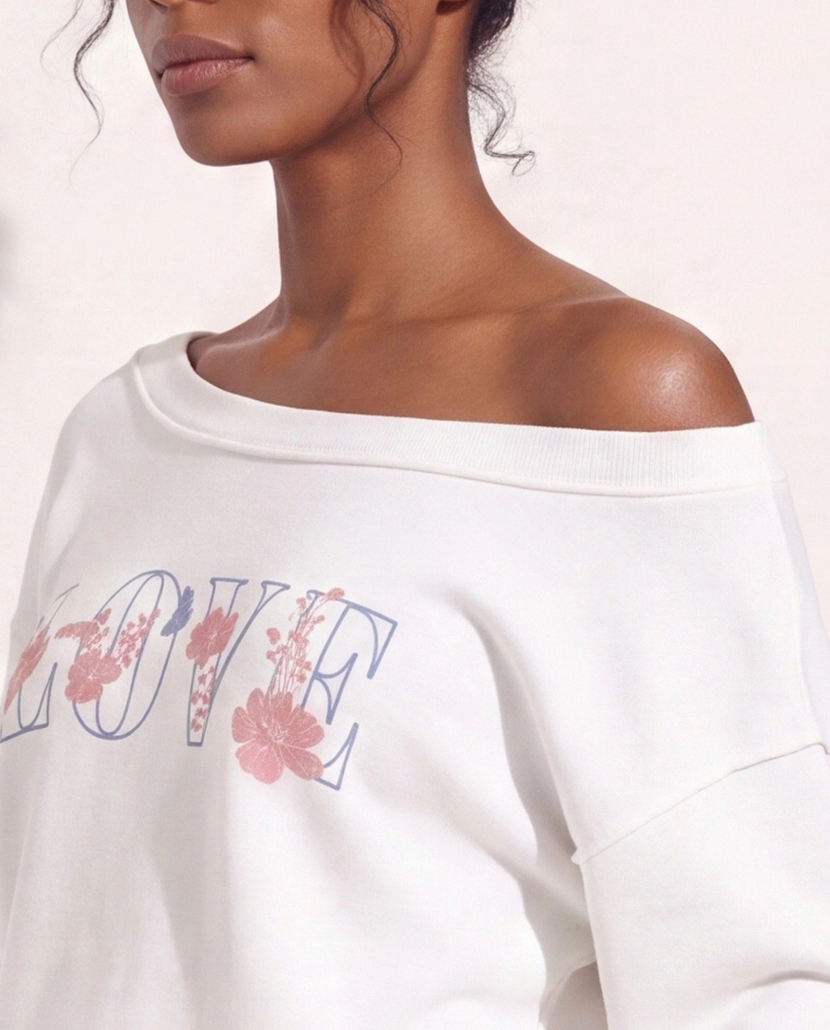 White $|& SEAS Pillow Talk Off Shoulder Sweatshirt - SOF Full Front