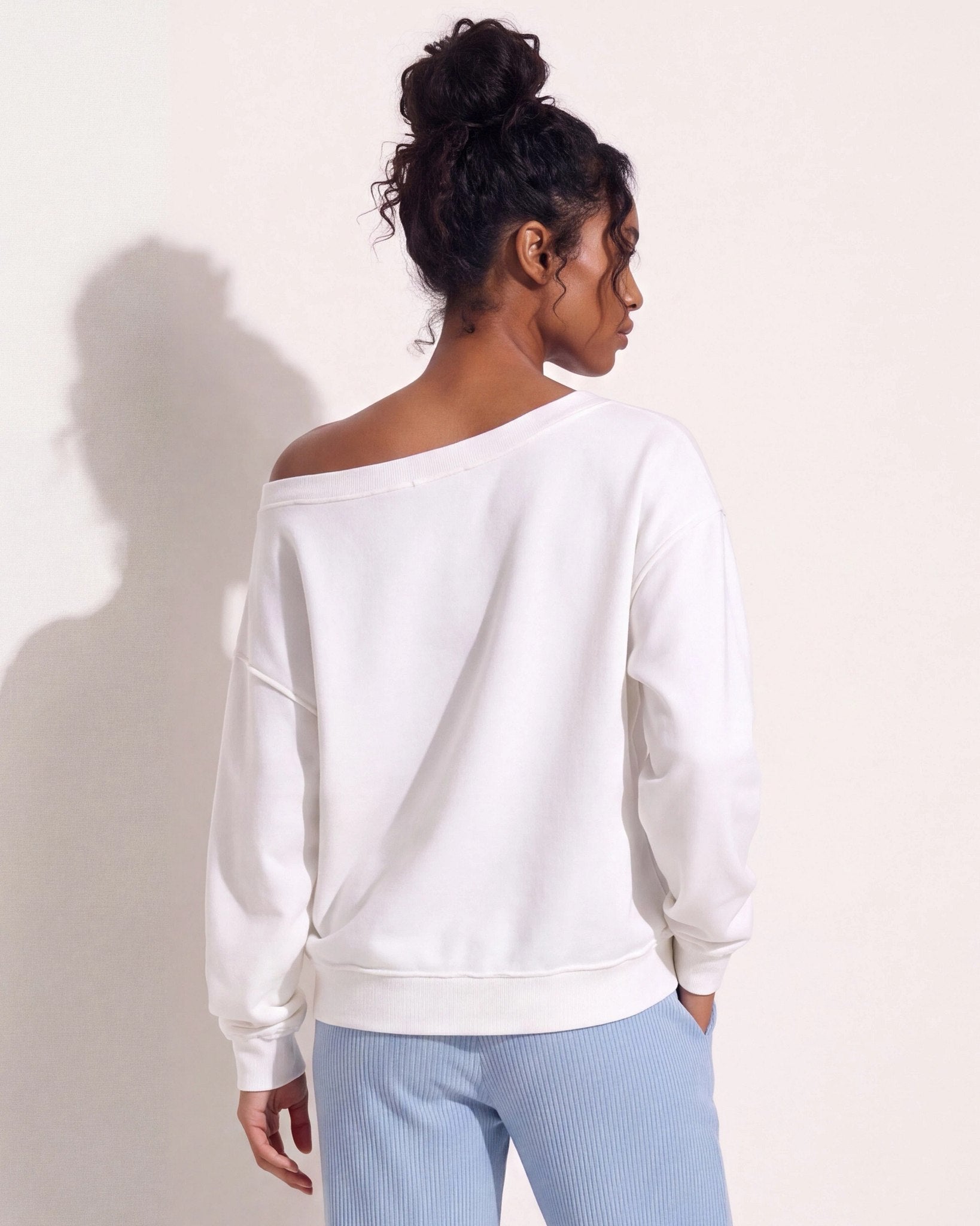 White $|& SEAS Pillow Talk Off Shoulder Sweatshirt - SOF Back
