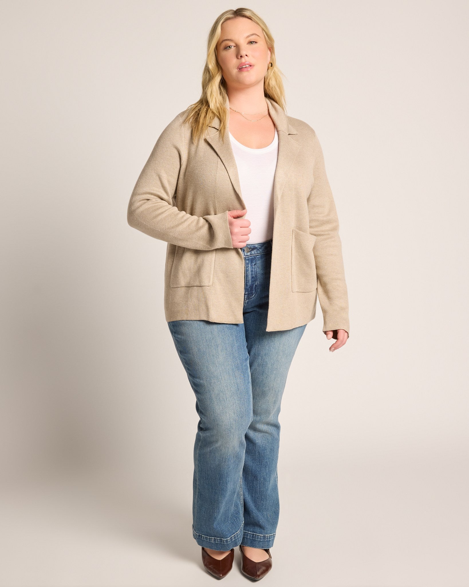 Oatmeal $|& Thread & Supply Naomi Ultra Soft Sweater Jacket - UGC On Fig