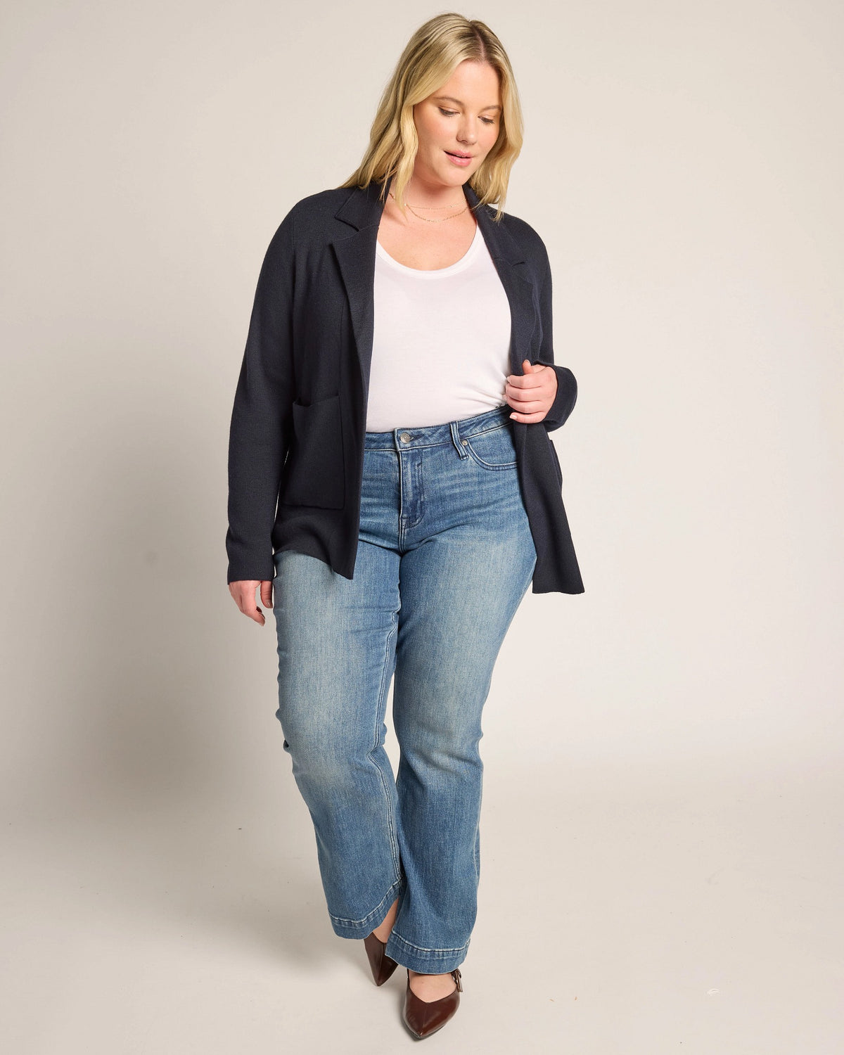 Navy $|& Thread & Supply Naomi Ultra Soft Sweater Jacket - UGC On Fig