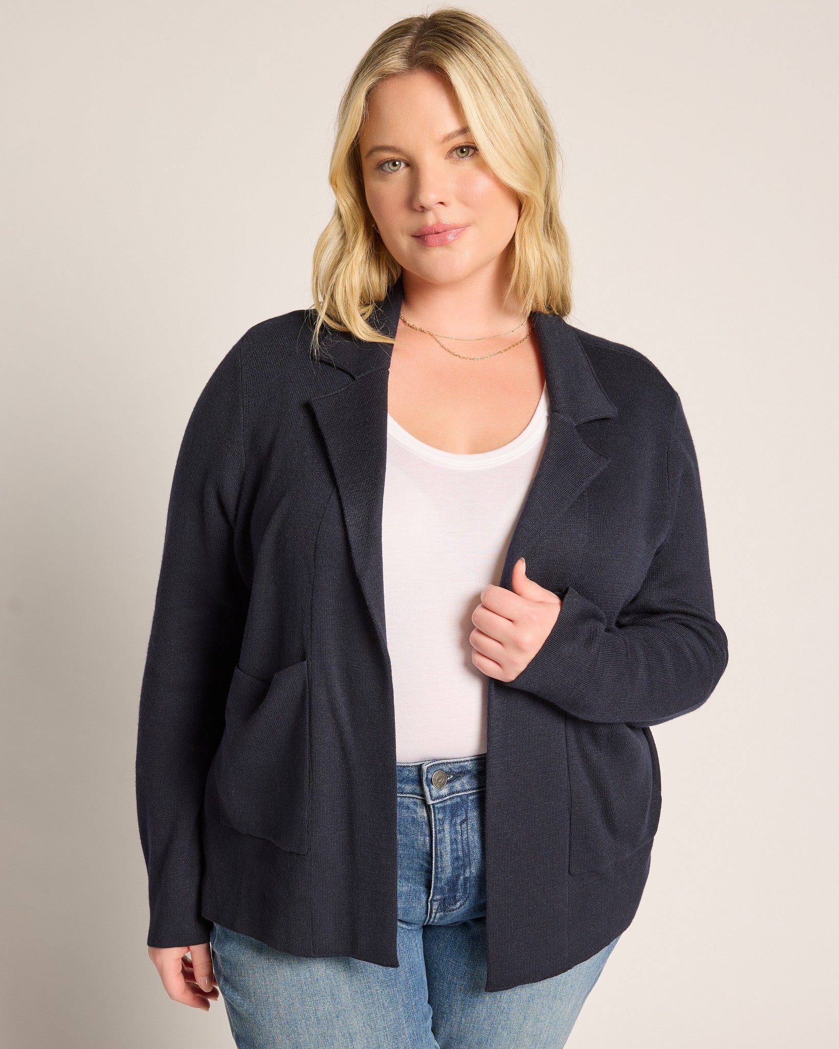 Navy $|& Thread & Supply Naomi Ultra Soft Sweater Jacket - SOF Full Front