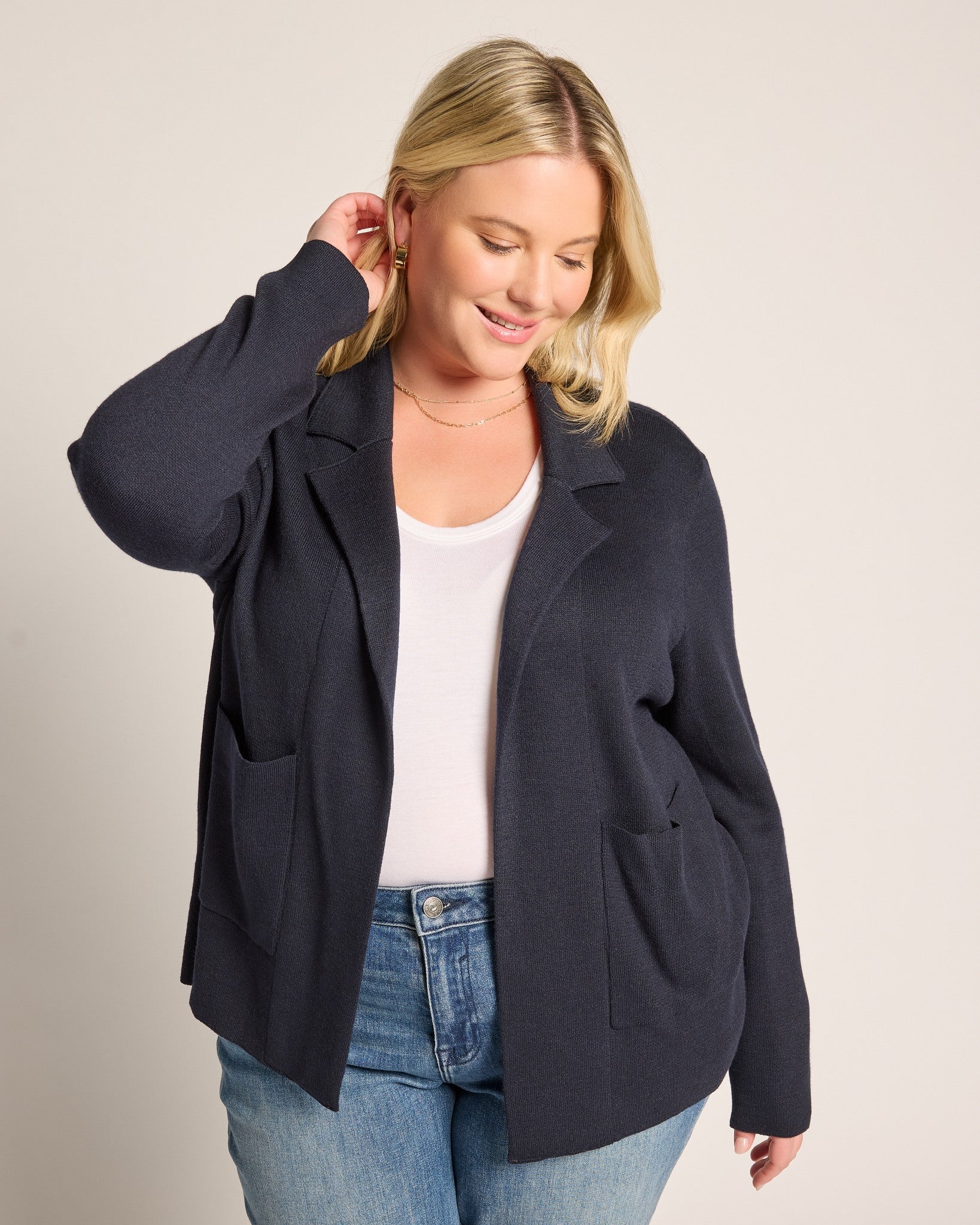 Navy $|& Thread & Supply Naomi Ultra Soft Sweater Jacket - SOF Front