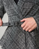 Black/Multi Tweed Print $|& Liverpool Belted Knit Peplum Blazer - Hanger Back