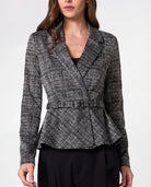 Black/Multi Tweed Print $|& Liverpool Belted Knit Peplum Blazer - VOF Detail
