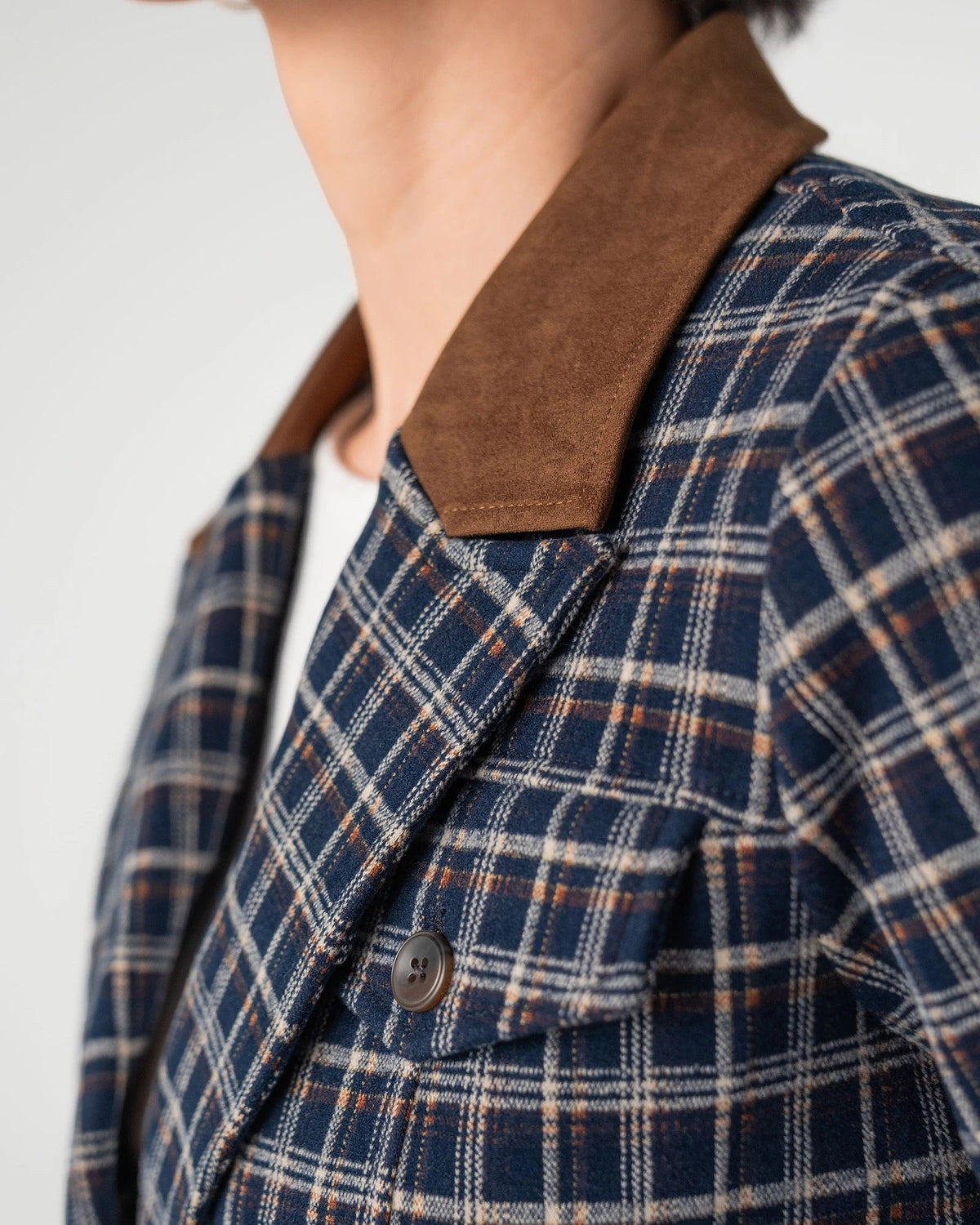 Navy/Multi Mini Tartan $|& Liverpool Cropped Knit Blazer - Hanger Back