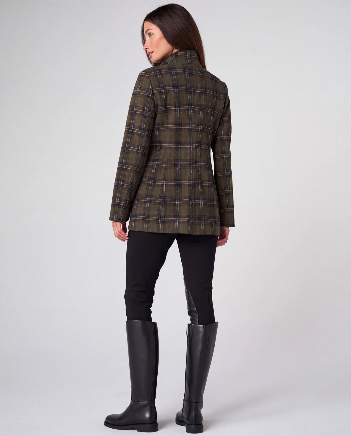 Olive/Multi Tartan Plaid $|& Liverpool Funnel Neck Field Jacket - Hanger Side
