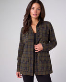 Olive/Multi Tartan Plaid $|& Liverpool Funnel Neck Field Jacket - VOF Detail