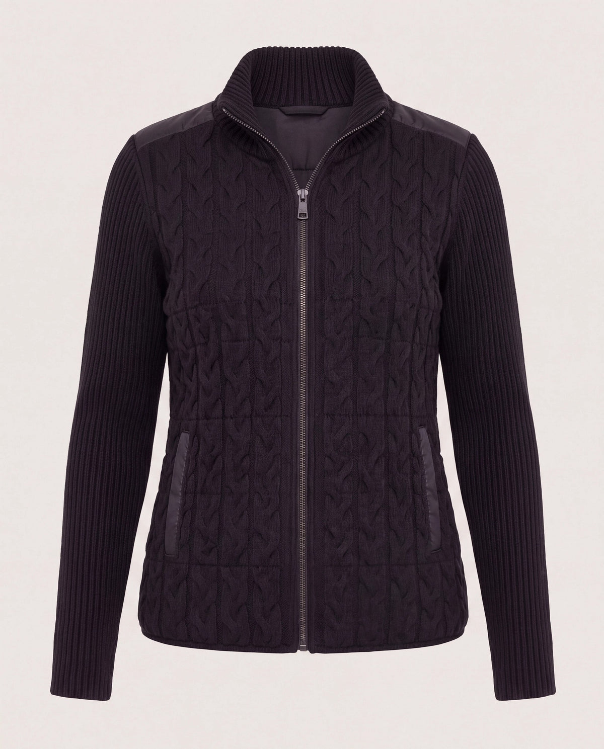 Black $|& Liverpool Zip Front Quilted Sweater Jacket - Hanger Detail