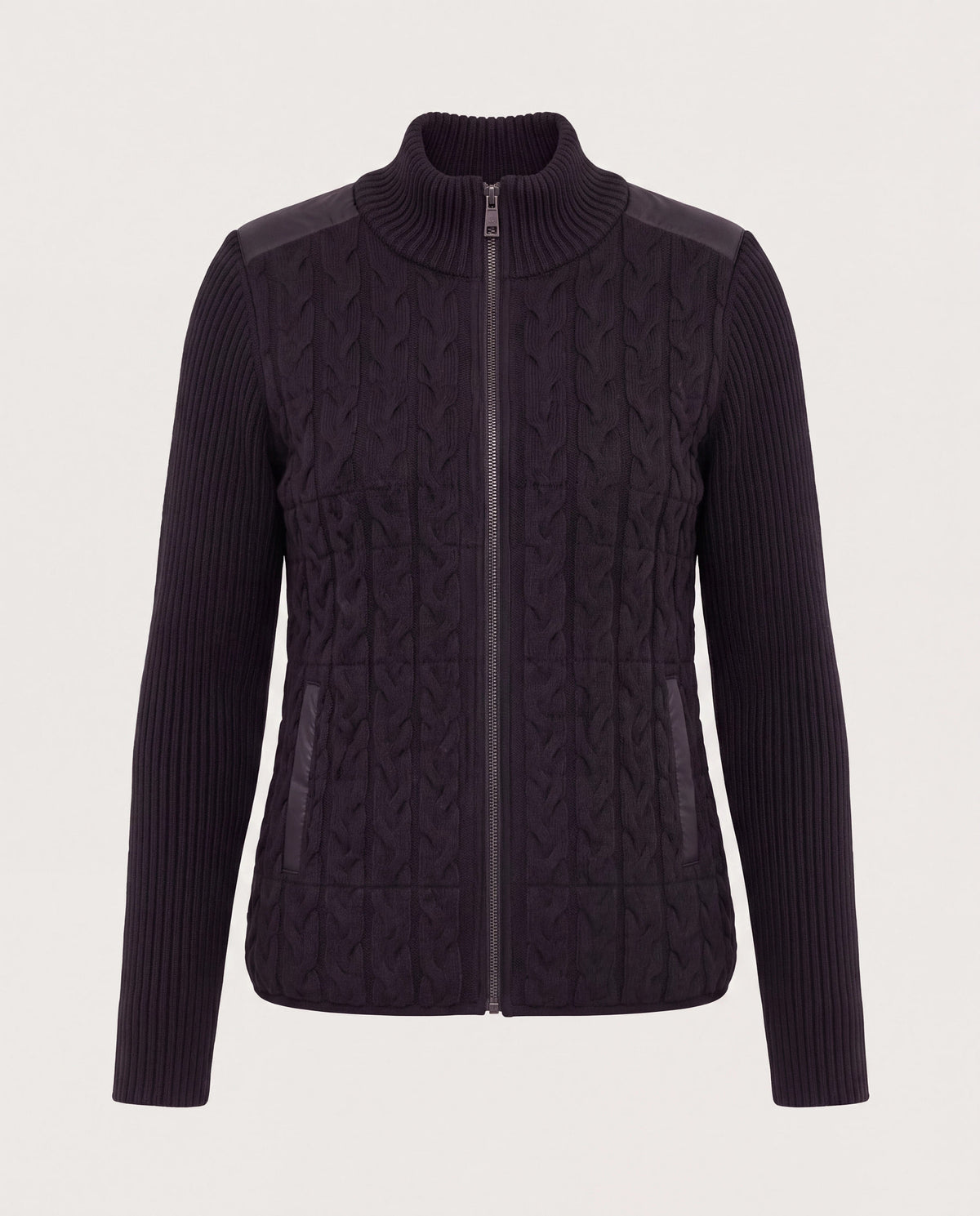Black $|& Liverpool Zip Front Quilted Sweater Jacket - Hanger Detail