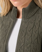 Heather Olive $|& Liverpool Zip Front Quilted Sweater Jacket - Hanger Back