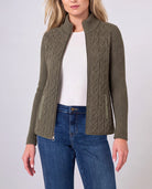 Heather Olive $|& Liverpool Zip Front Quilted Sweater Jacket - VOF Detail