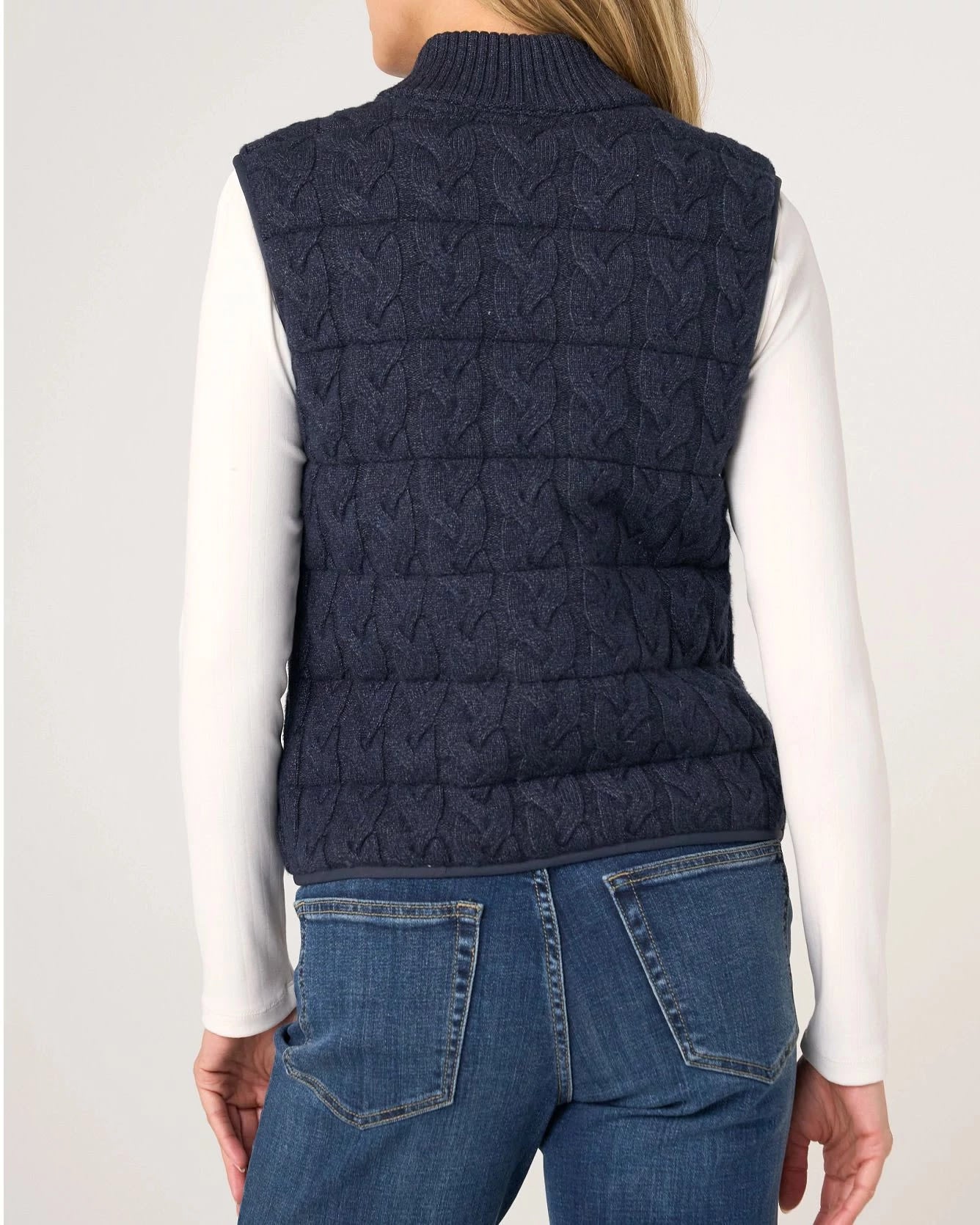 Heather Navy $|& Liverpool Reversible Quilted Sweater Vest - Hanger Side