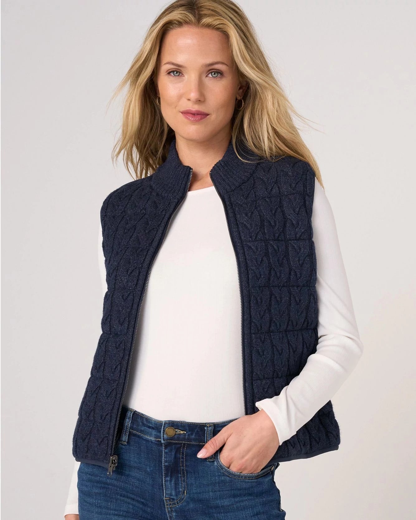 Heather Navy $|& Liverpool Reversible Quilted Sweater Vest - VOF Detail