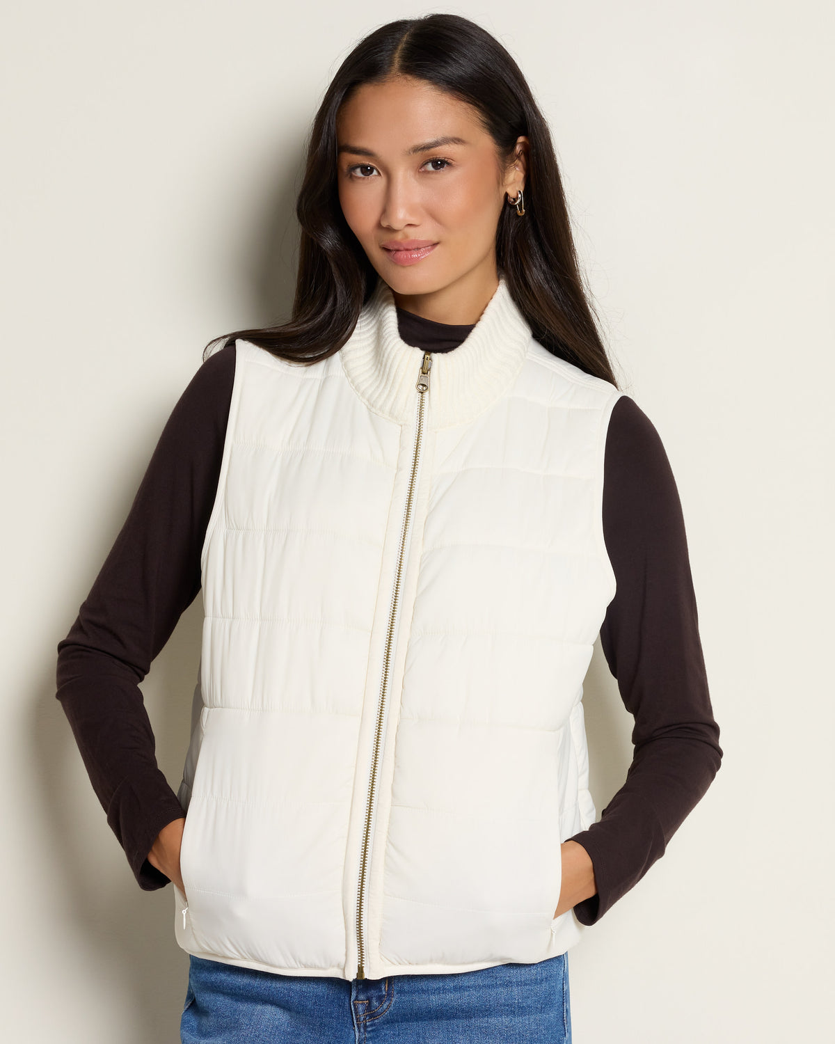 Cream $|& Liverpool Reversible Quilted Sweater Vest - SOF Full Front