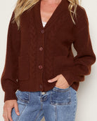 Heather Walnut $|& SEAS Janey Cable Knit Cardigan - SOF Full Front