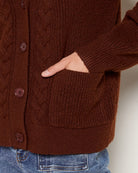Heather Walnut $|& SEAS Janey Cable Knit Cardigan - VOF Front