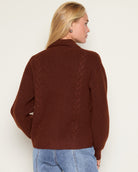 Heather Walnut $|& SEAS Janey Cable Knit Cardigan - SOF Back