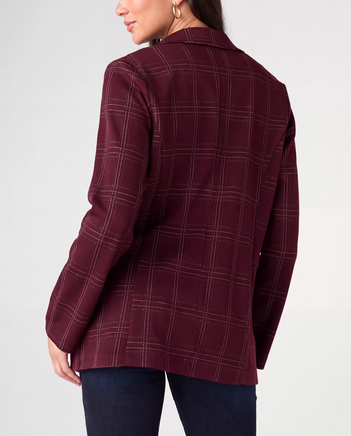 Burgundy/Multi Windowpane $|& Liverpool Boyfriend Blazer - Hanger Side