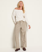 Cream $|& SEAS Delilah Off the Shoulder Cable Knit Sweater - UGC On Fig