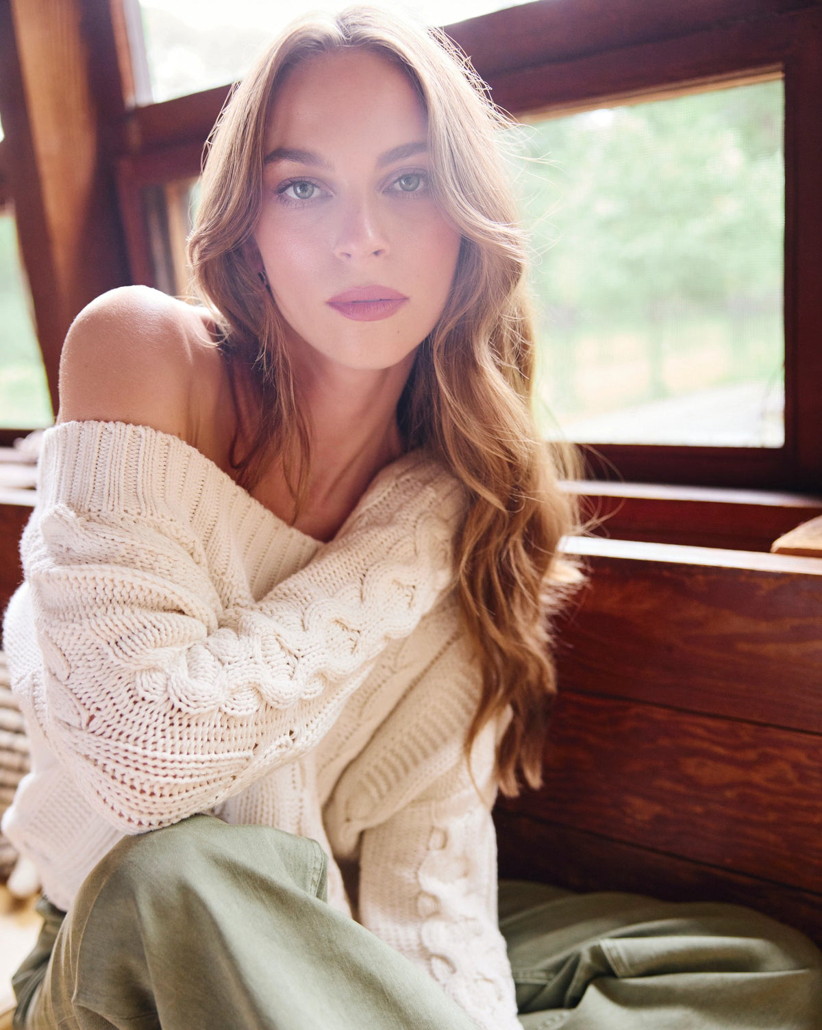 Cream $|& SEAS Delilah Off the Shoulder Cable Knit Sweater - SOF Side