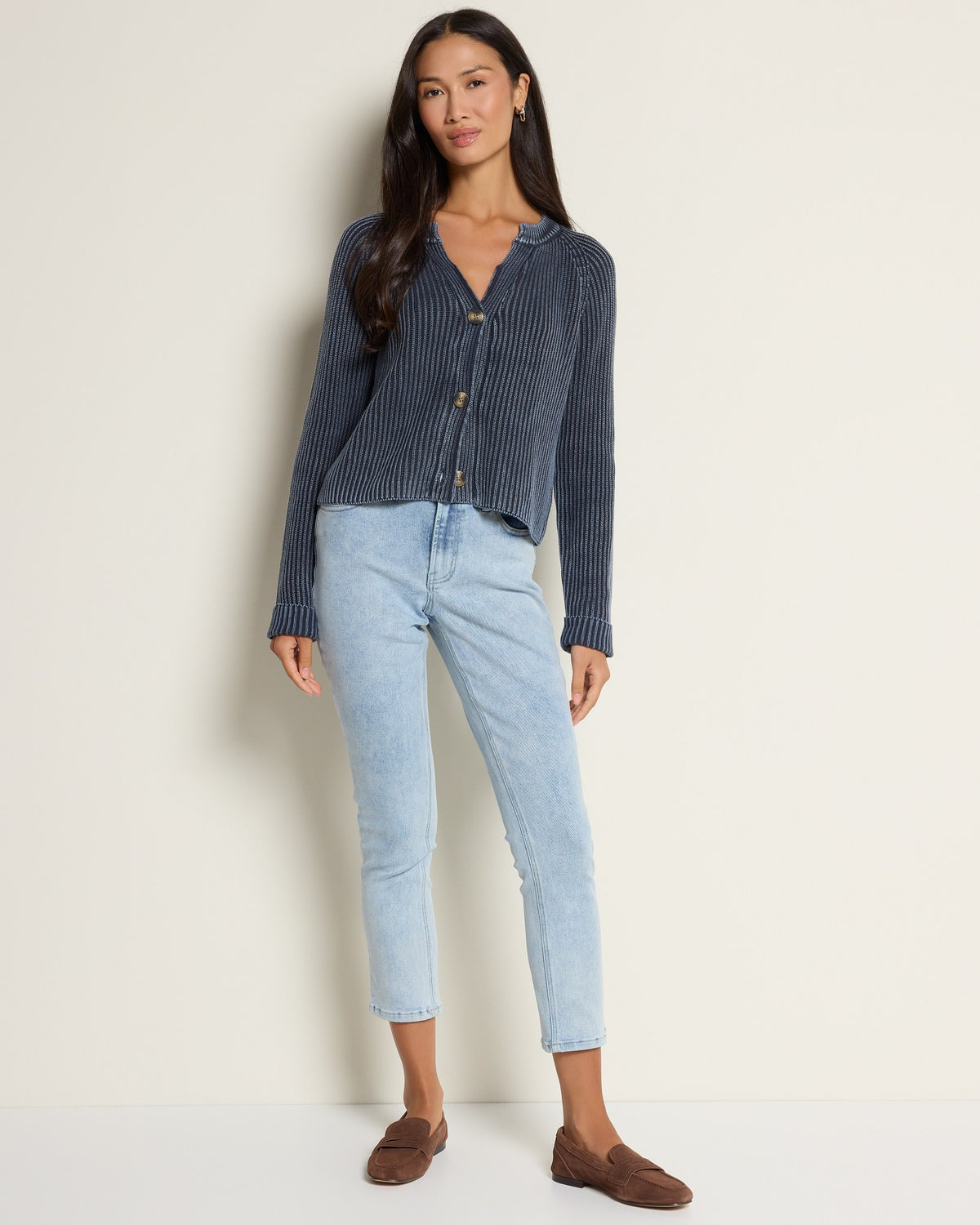 Denim Blue $|& Herizon Twilight Washed Cardigan - UGC On Fig