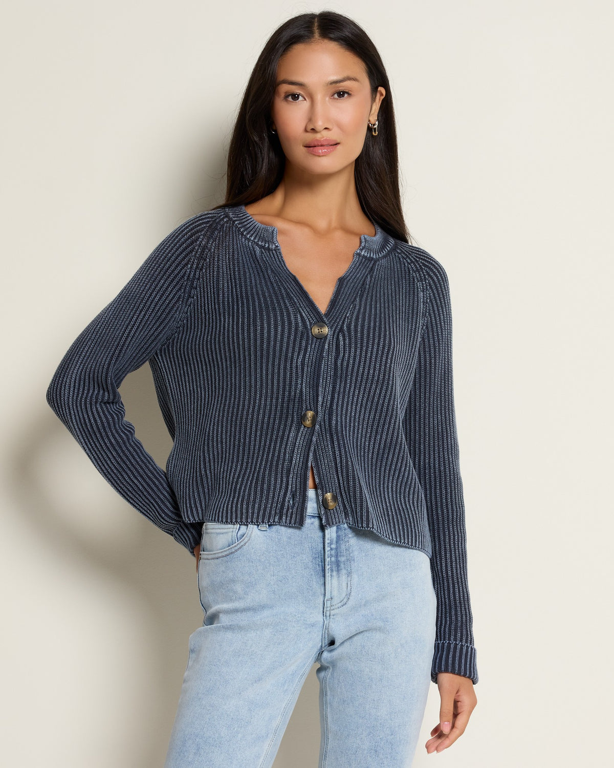 Denim Blue $|& Herizon Twilight Washed Cardigan - SOF Front