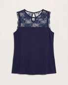 Navy $|& Loveappella Mesh Dot Front Top - Hanger Detail