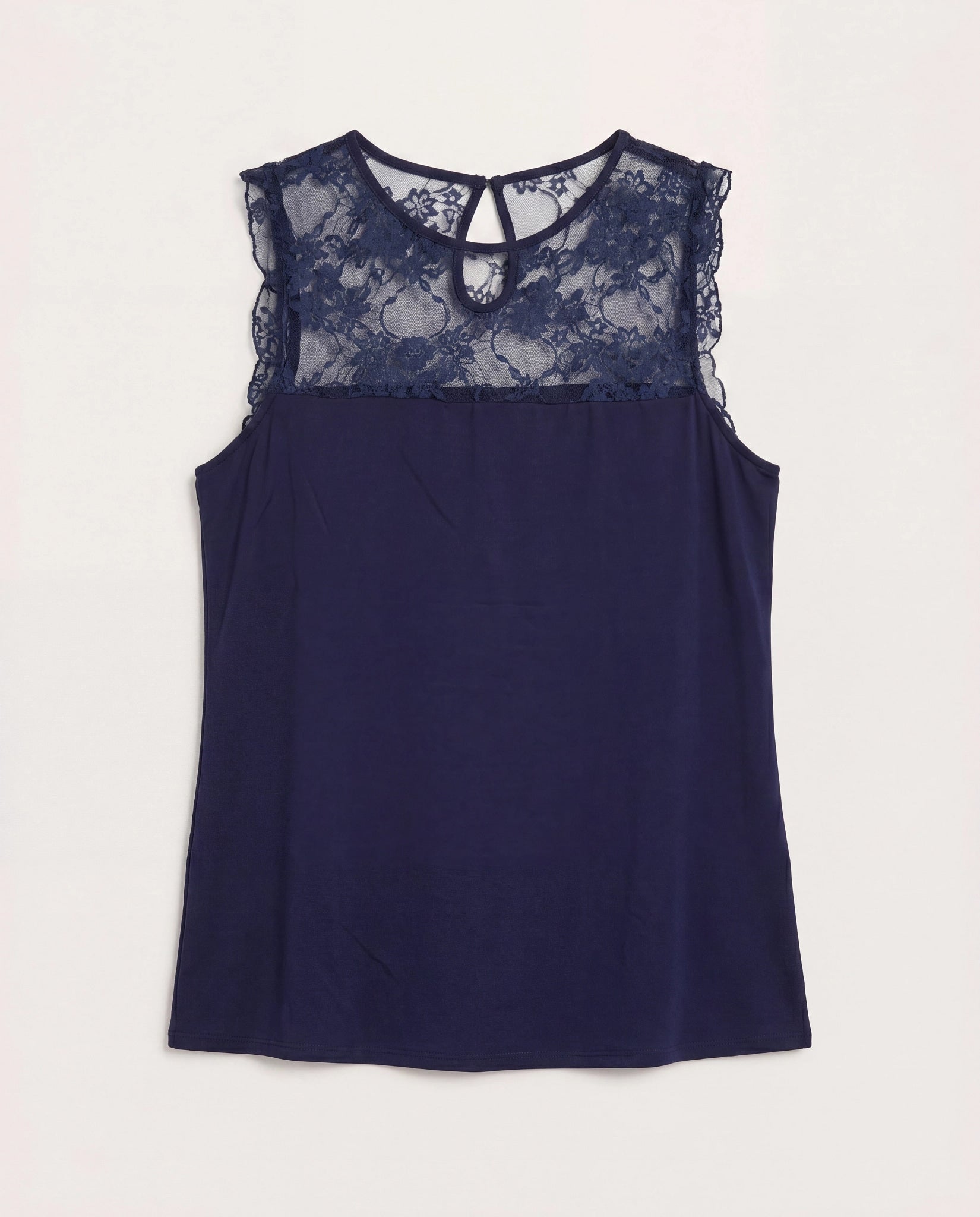 Navy $|& Loveappella Mesh Dot Front Top - Hanger Detail