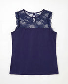 Navy $|& Loveappella Mesh Dot Front Top - Hanger Detail