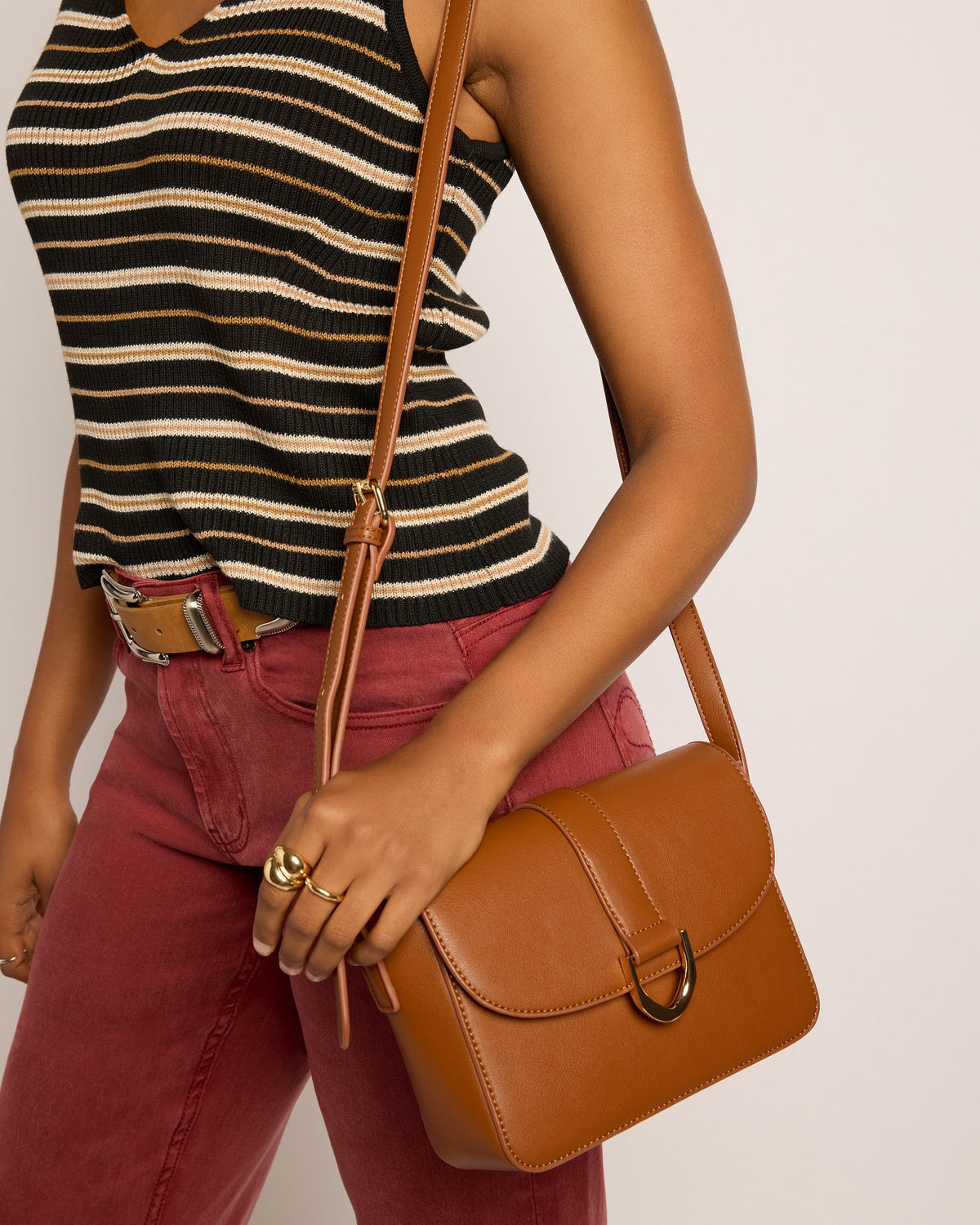 Cognac $|& SEAS Fiona Flap Crossbody - SOF Full Front