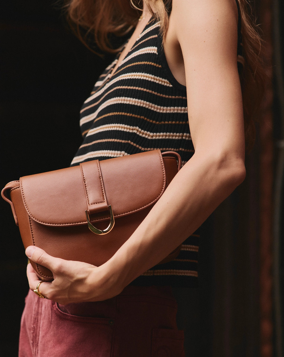 Cognac $|& SEAS Fiona Flap Crossbody - SOF Side