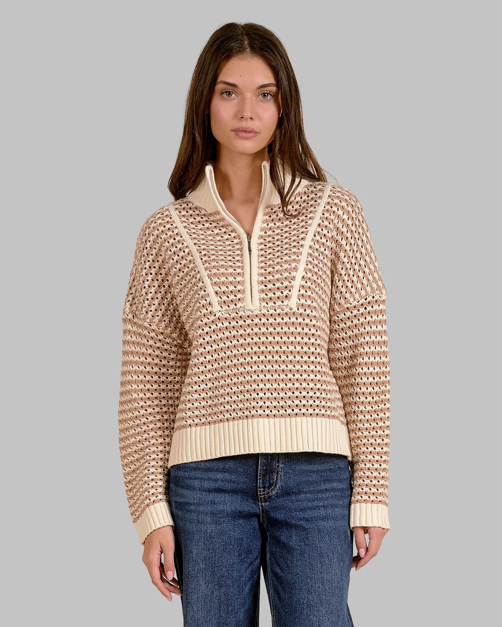 Natural $|& Elan 1/4 Zip Novelty Pullover - VOF Detail