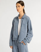 Light Denim $|& Thread & Supply Aldridge Knit Denim Jacket - Hanger Front
