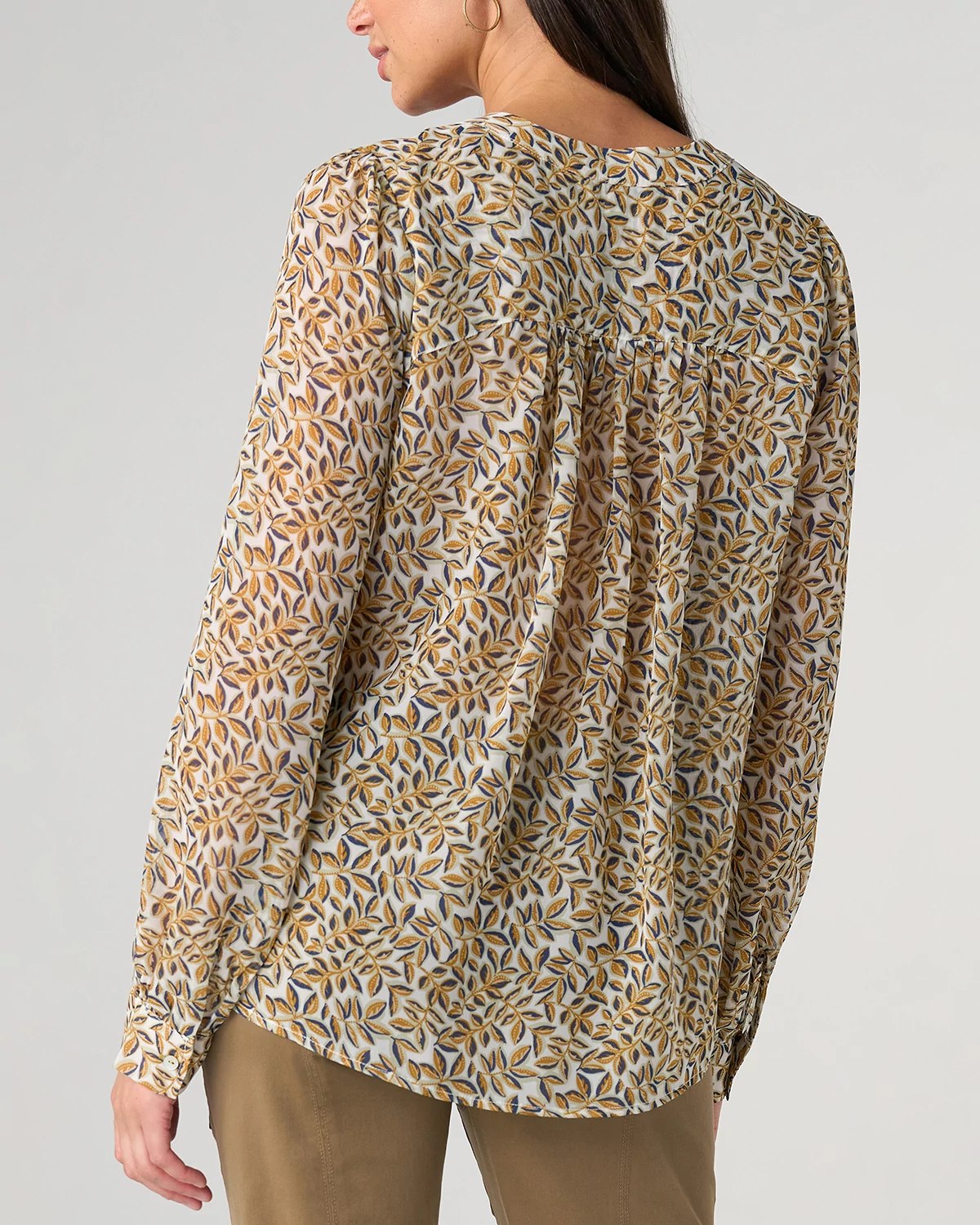 Gold Blue Multi $|& Liverpool Long Sleeve Lace Up Woven Blouse - Hanger Side