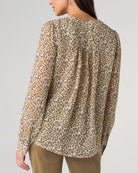 Gold Blue Multi $|& Liverpool Long Sleeve Lace Up Woven Blouse - Hanger Side