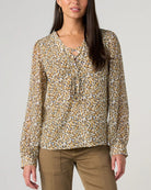 Gold Blue Multi $|& Liverpool Long Sleeve Lace Up Woven Blouse - VOF Detail