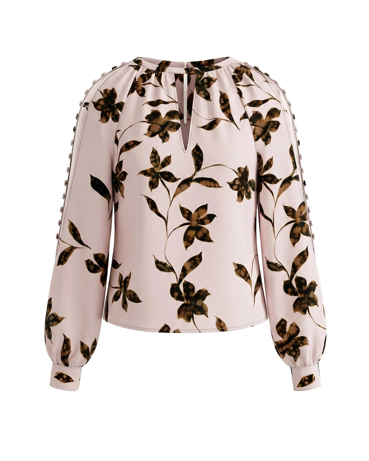 Pink Chocolate Bronze Multi $|& Liverpool Long Sleeve Blouse with Button Detail - VOF Detail
