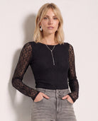 Black $|& SEAS Flora Lace Tee - SOF Front