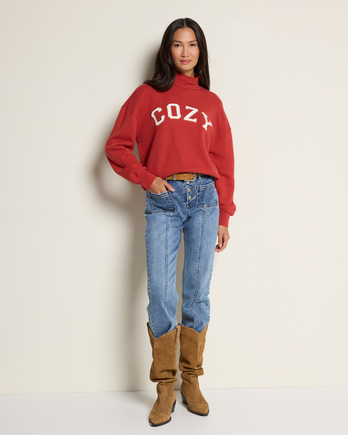 Ember $|& SEAS Becca Mock Neck Graphic Pullover - UGC On Fig